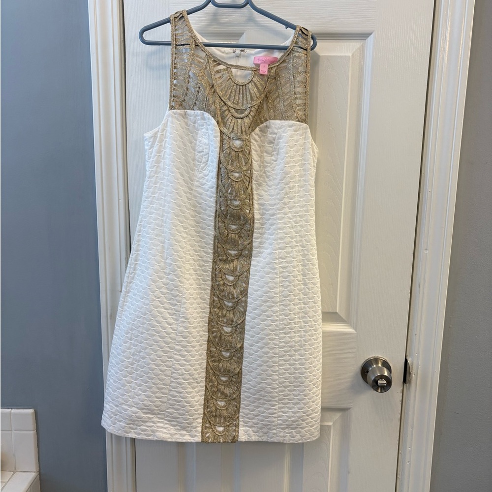 Lilly Pulitzer Textured White and Gold Mini Dress